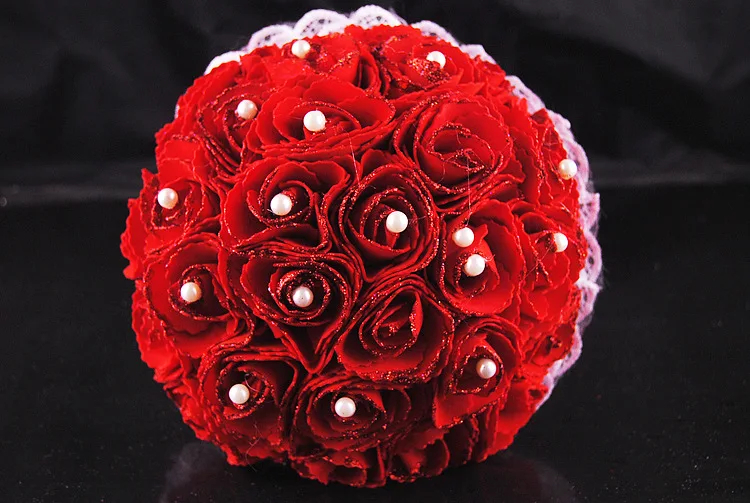 Elegant Artificial Wedding Bouquets Pearls Rose Red Bridal Bouquet Cheap Pink Flowers Bouquet de