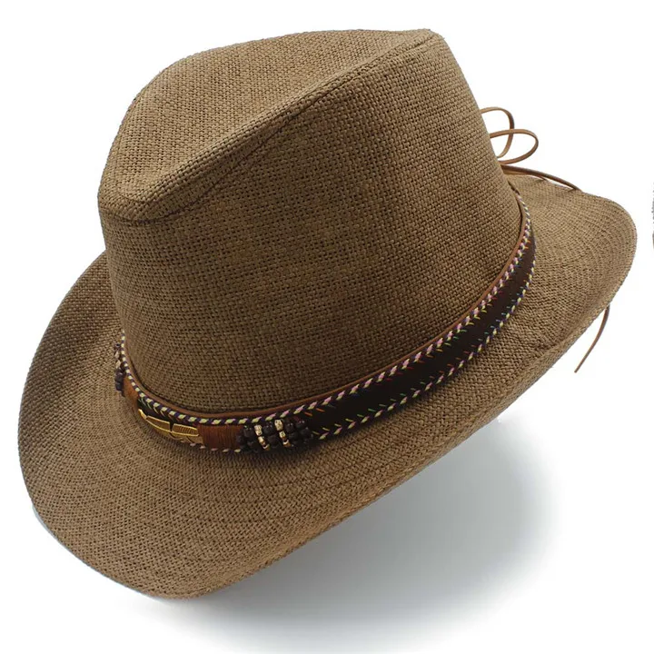 stetson fedora hats Summer Straw Women Men Beach Fedora Hat With Roll Up Brim Cowboy Sombrero Cap Billycock Caps Size 58CM packable fedora