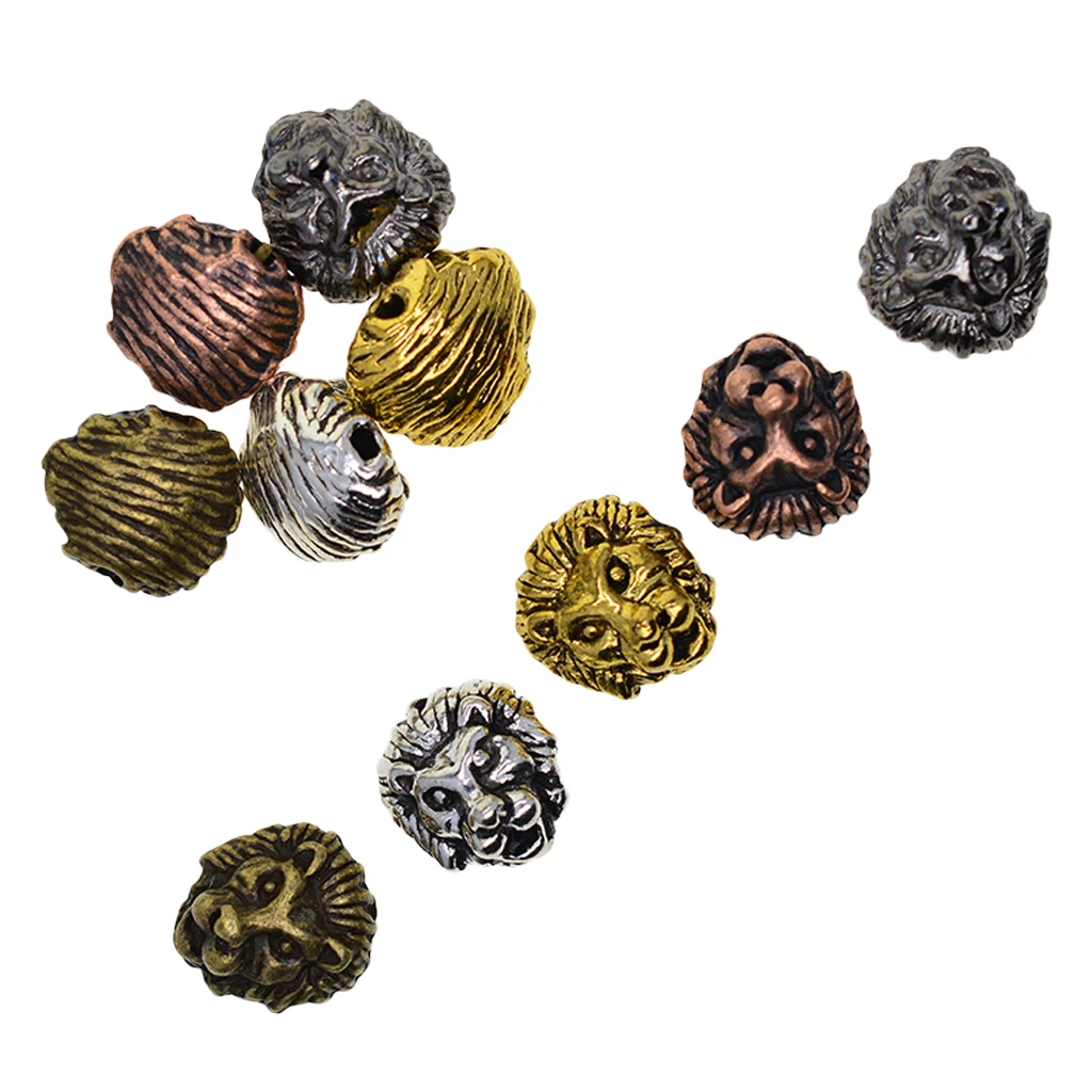 10Pcs Assorted Lion Head Spacer Beads Bracelets Charms Pendants Jewelry DIY
