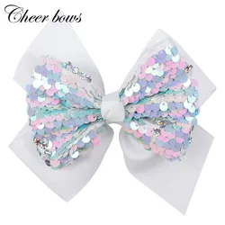 5 Inch Big Colorful Sequin Hair Bows for Girls Shiny Rhinestone Kids Hairgrips Hair Clip New Year Festival Hair Accessories