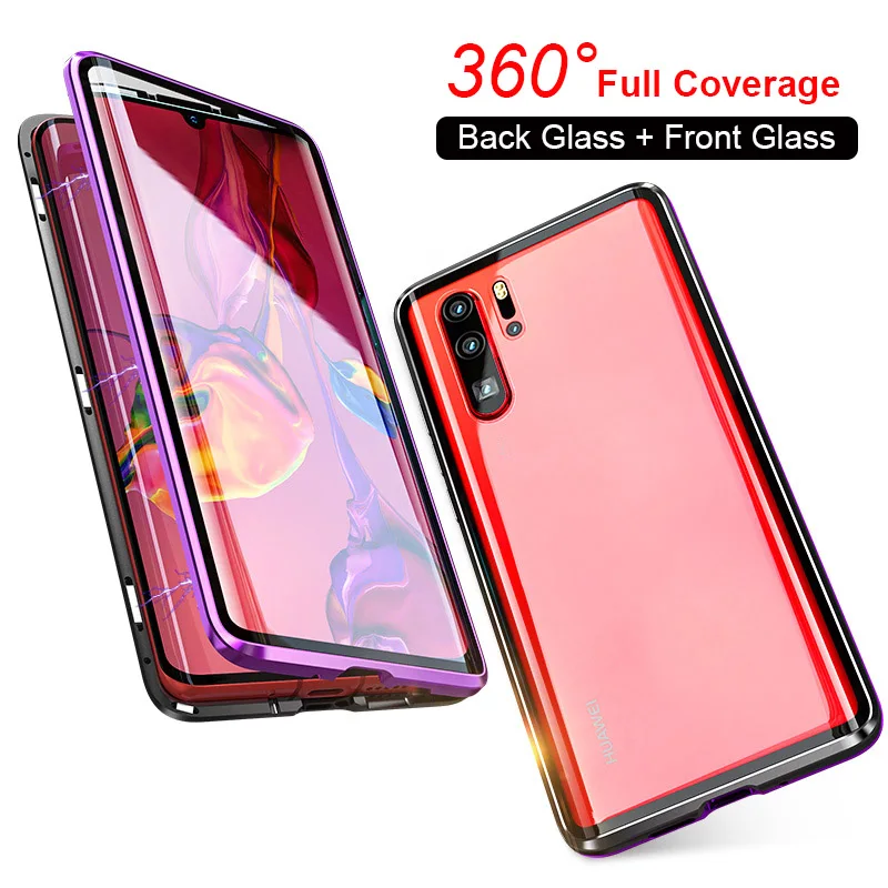 Роскошный чехол на весь корпус, магнитный чехол для huawei P30 Pro, противоударный чехол 360, металлический бампер, задняя крышка для huawei P30Pro P 30, чехол - Цвет: Black Purple