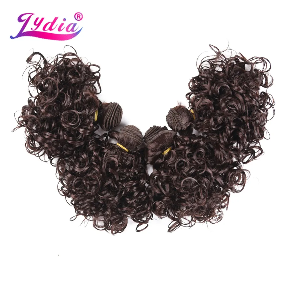 Extensões de Cabelo Onda para o Cabelo Lydia Lote Encaracolado Curto Sintético 12 Polegada Dupla Trama Feminino Pacotes Marrom Escuro Tecelagem 4 Pçs –