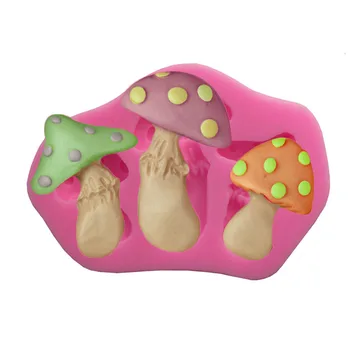 

3 Cavity Cartoon Mushrooms shaped 3D fondant cake soap clay Silicone Mold Cooking baking handmade DIY gift decoration tools