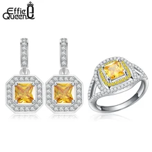 Effie Reina de Lujo de Diseño de Moda Plateado Platino Austriaco Circón Amarillo Anillo/Pendientes de La Joyería para Las Mujeres de La Boda DAS005