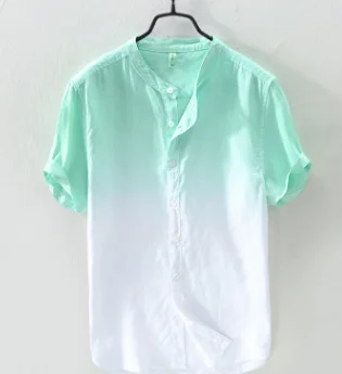 CO Мужские Двойной градиент цвета чистого льна с коротким рукавом рубашки воротник и удобные дышащие рубашки летом - Цвет: 4