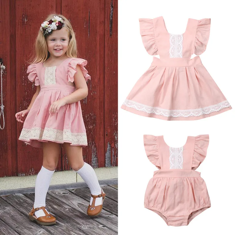 

2019 Summer Kids Baby Girls Lace Clothes Big Sister Dresses Little Sister Romper Matching Outfit Summer Baby Girls Clothing