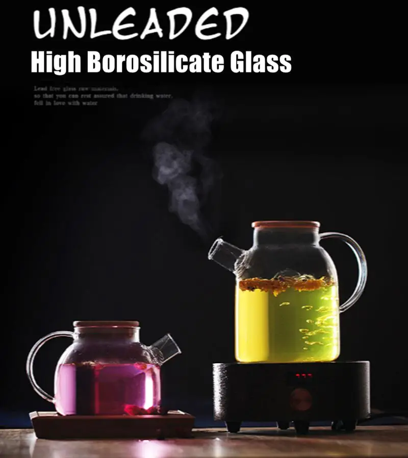 1000 мл/1800 мл стеклянный чайник кувшин для воды термостойкий цветочный чайник с бамбуковой крышкой фильтр из нержавеющей стали прозрачный контейнер для сока
