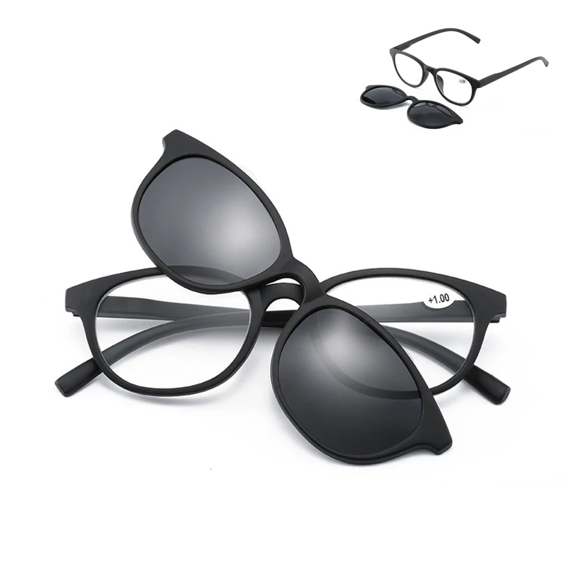 Ahora унисекс чтения очки для пресбиопии с магнитной застежкой, солнцезащитные очки Для мужчин Для женщин Поляризованные солнцезащитные очки с диоптриями+ 1,0~+ 3,5 - Цвет оправы: Черный