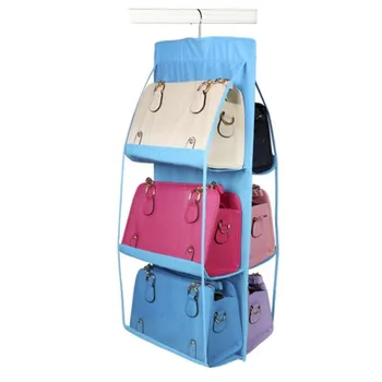 

Double-sided Transparent 6-pocket Collapsible Hanging Handbag Wallet Storage Bag Assorted Neat Storage Bag Wardrobe Organizer