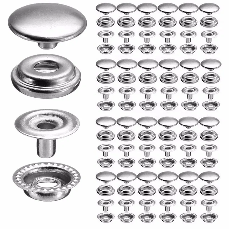 

200pcs 15 Mm Stainless Steel Socket Fastener Snap Press Stud Button 50Sets Kit