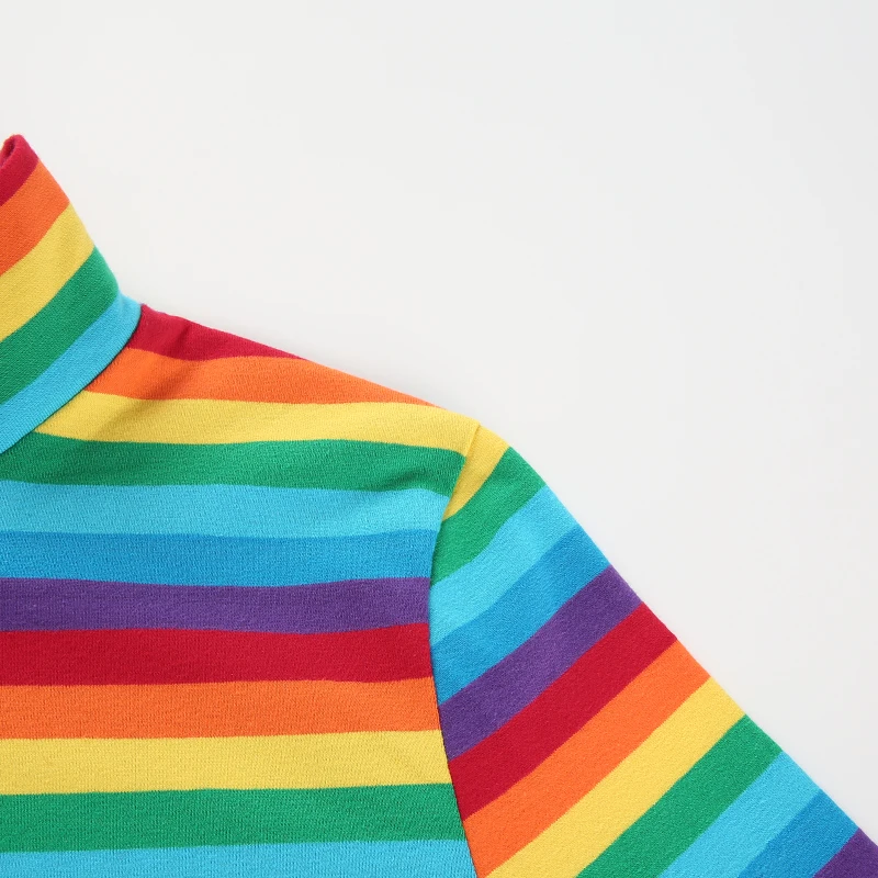 9Sweetown Long Sleeve Crop Top Tshirt Women Korean Style Rainbow Striped T-Shirt Turtleneck Autumn Winter 2018 Harajuku T Shirt