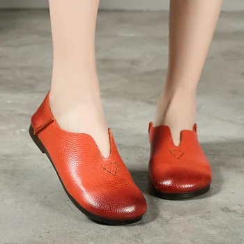

2019 VALLU Women Shoes Soft nd Comfortable Leather Handmade Design Flats Women's Shoes Round Toe Retro National Casual Shoes