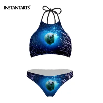 

INSTANTARTS 2018 Hot Sell Bikini Set Women Sexy Bathing Suit Sea Animal Printed Beach Brazilian Swimsuit Halter Bandage Swimwear