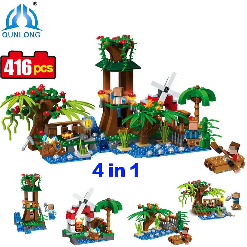 

Qunlong 416Pcs Jungle Atlantis Explore DIY Building Blocks Compatible With Legoings Minecrafted Toys For Children Birthday Gifts