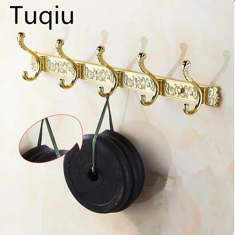 

Carving Gold Plate Wall Mount Clothes And Hat Hook 4-8 Row Vintage Elegant Hook Bathroom Accessories Free Shipping Robe Hooks