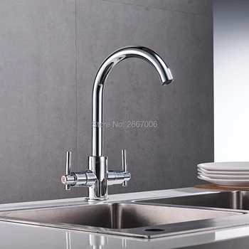 

GIZERO Free Shipping Chrome Polish 360 degree Swivel Spout Dual Handles Hot Cold Control Kitchen Vanity Sink Mixer Faucet GI2088