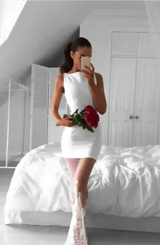 

Simple White Satin Sleeveless Long Evening Dresses Cheap Sheer Lace Graduation Prom Dresses vestidos de fiesta de noche largos