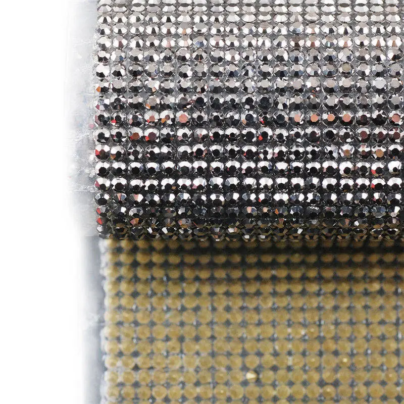 24x40 см SS6/SS8 Bling стеклянная отделка горного хрусталя Кристалл самоклеющиеся и исправленное железо на сетчатый страз окантовка в рулоне DIY одежды - Цвет: Silver mine