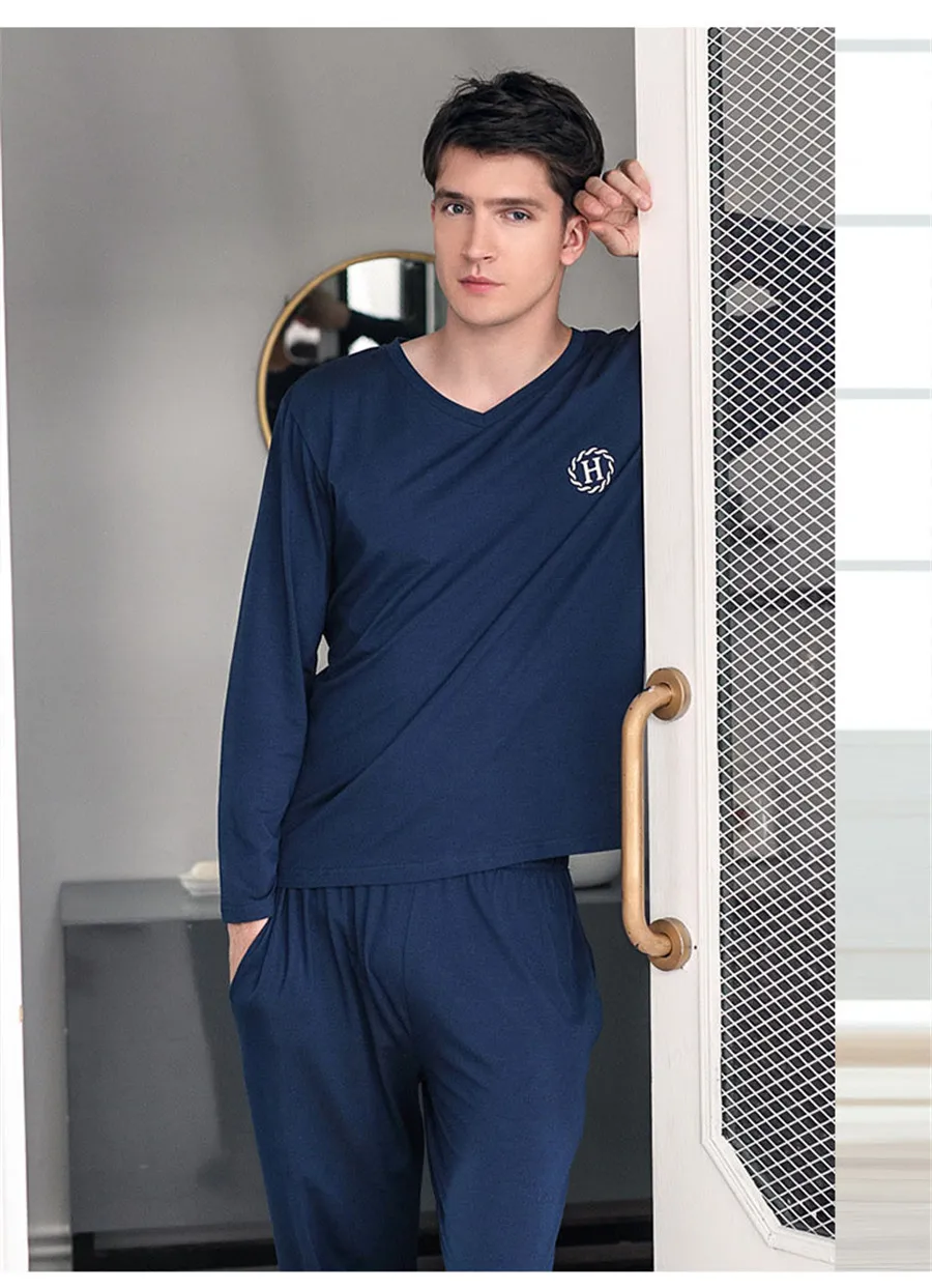 Осенний Новый модальный пижамный комплект для мужчин, мужская пижама с буквами, комплект пижамы с длинными рукавами для мужчин, костюм для