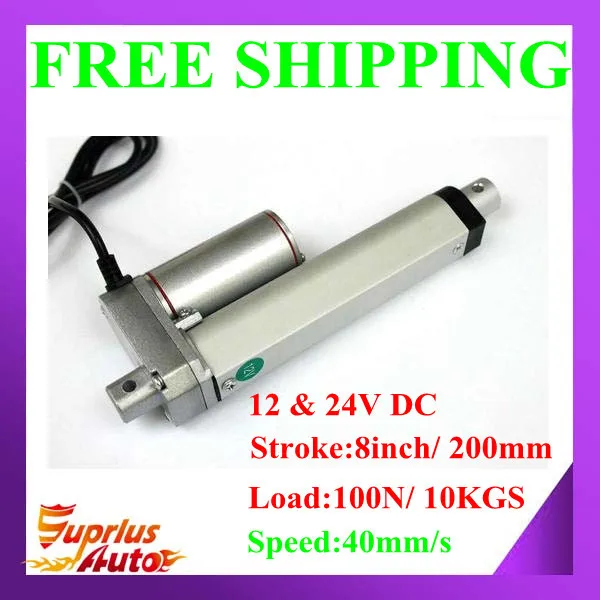 

Free Shipping ! 8inch/ 200mm Stroke Length; 100N/ 10KGS Load With 40mm/s Speed 12V DC Linear Actuator