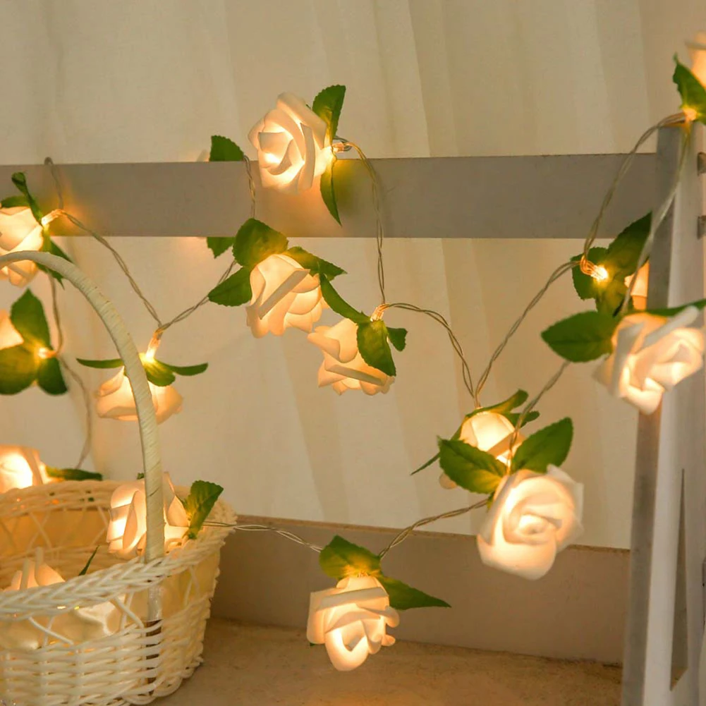 20 LED Battery Operated Rose Flowers String Fairy Lights Home Bedroom Indoor HGU 