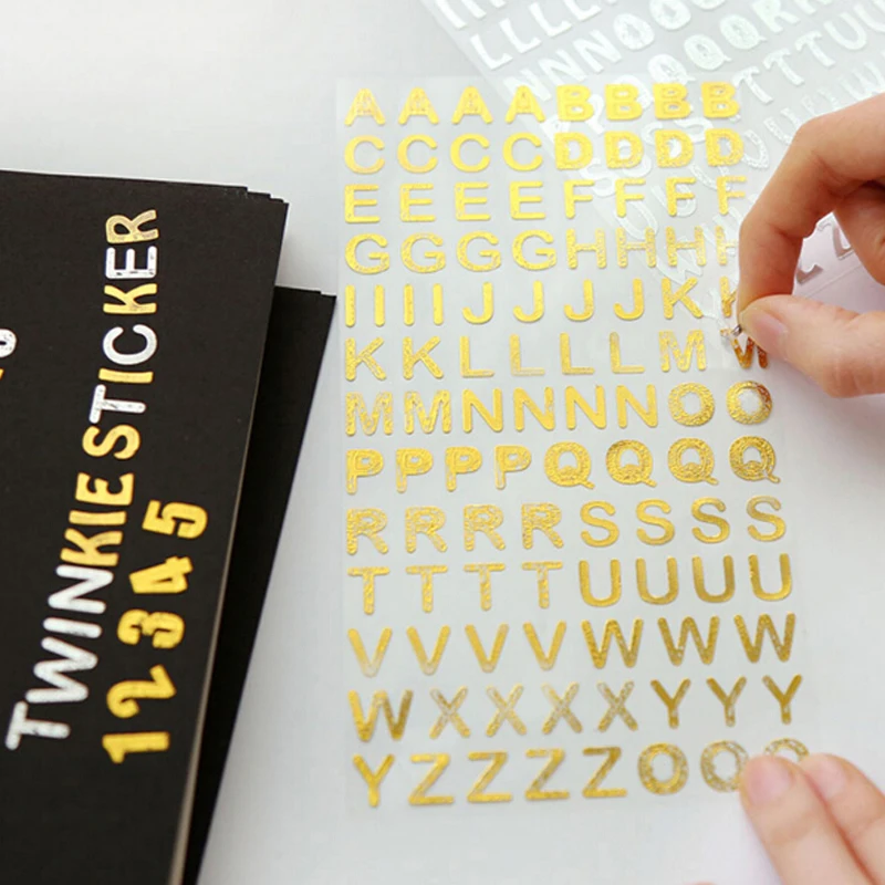 

10 Sheets New Stickers Children A to Z Alphabet Sticker Adhesive DIY Kid Toy Album Diaries Decoration Silver/Gold Color