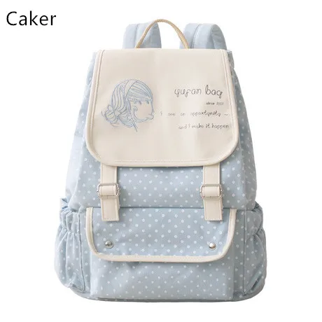 Caker 2017 Fashion Women Canvas Backpack Preppy Style Shoulder Bags Lady Blue Red Letter Dot Print