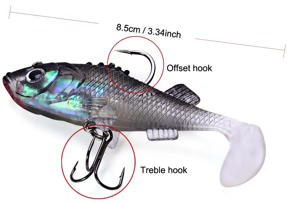 7.6cm Fishing Lure Soft Bait Artificial Paillette Shad with Treble Tackle Hooks