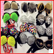 Новинка, для ночного клуба; пикантная обувь с заклепками; ццветной ромбовидный узор с блестками Стразы кисточкой бюстгальтер нижнее белье сценические костюмы стали Танцы костюмы