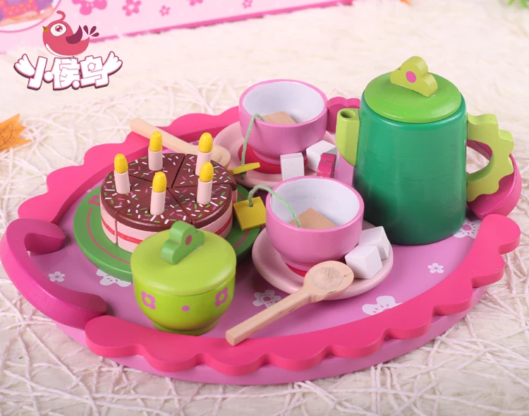 Free delivery tea set combination of wooden toys, with lovely small square table, fancy simulation play house, girl's toys