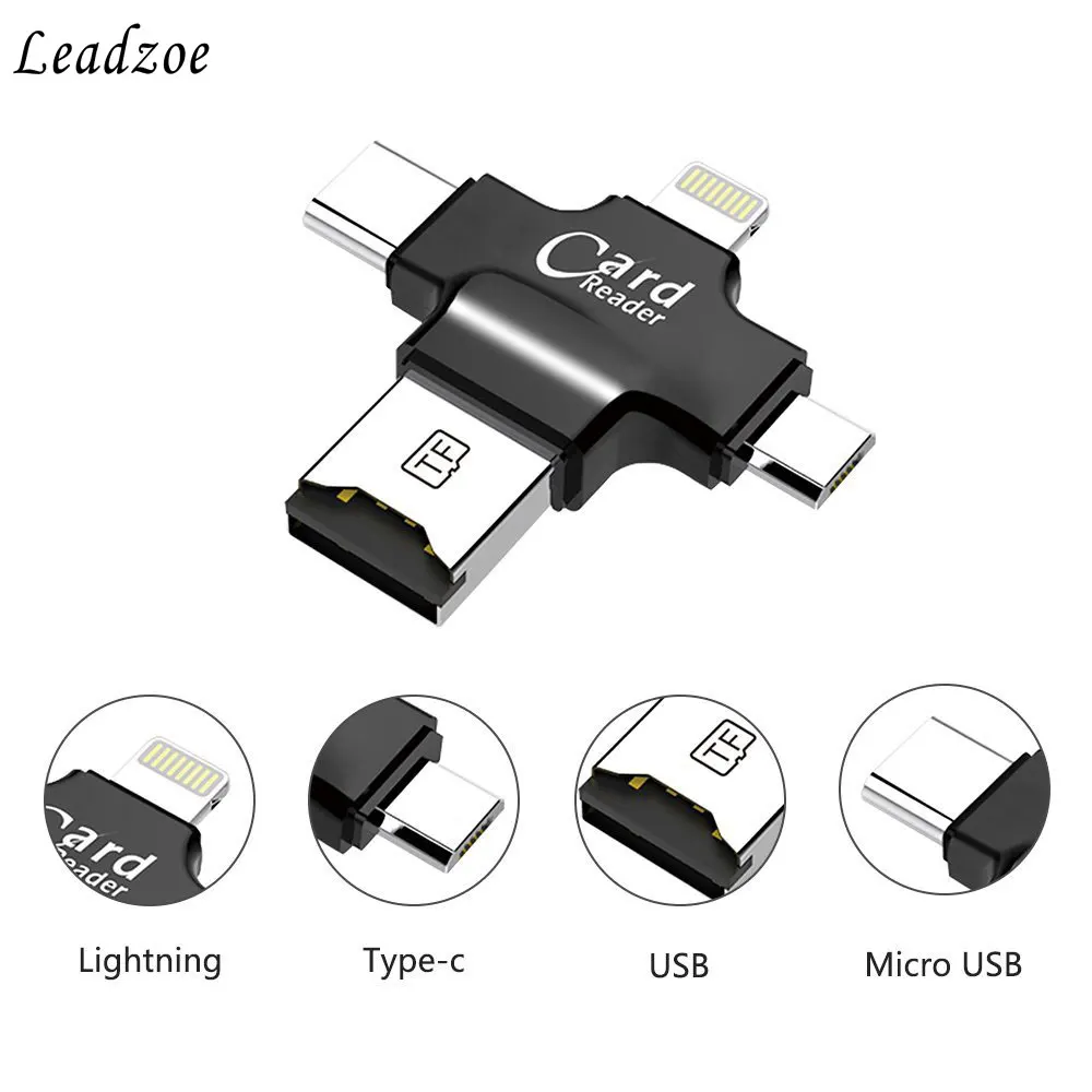 Кардридер Leadzoe 4 в 1 USB Type C Lightning Micro SD кардридер для iPhone iPad Smart адаптер чтения карт OTG