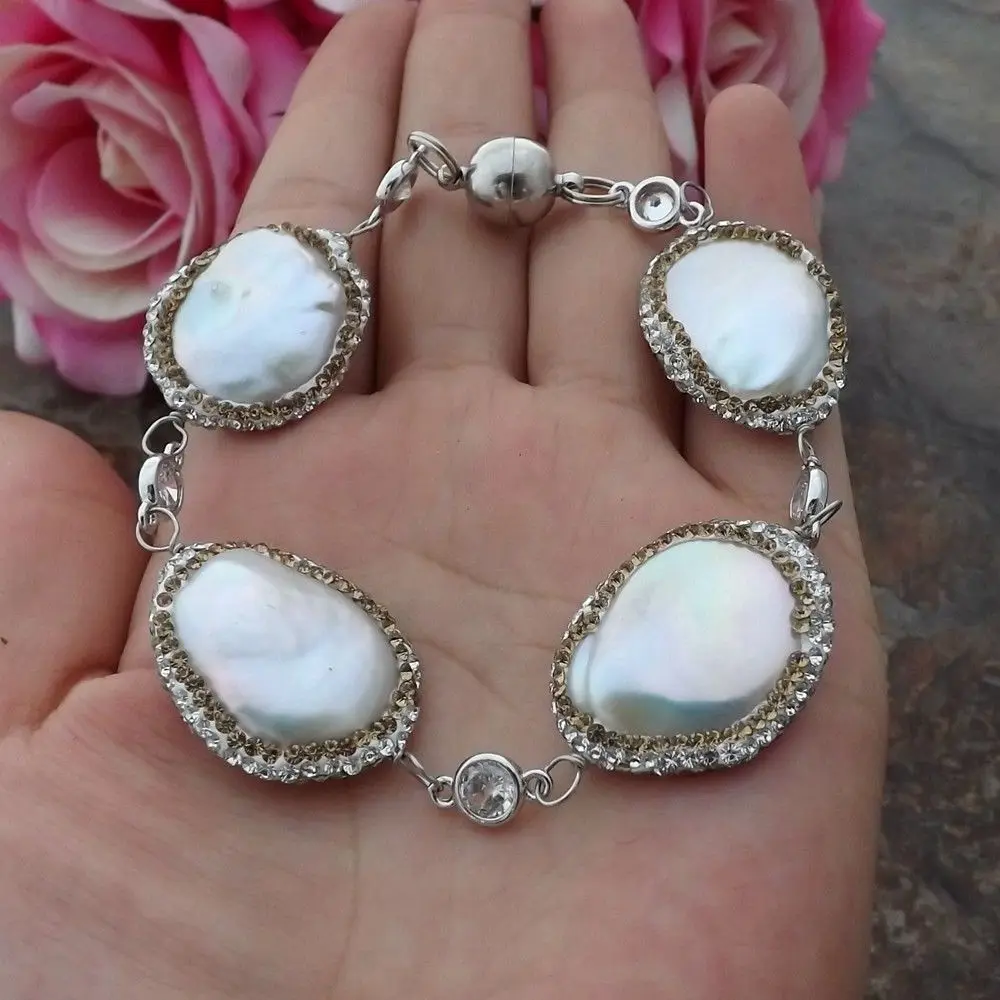 

GE091313 8'' White Keshi Pearl Chain Bracelet