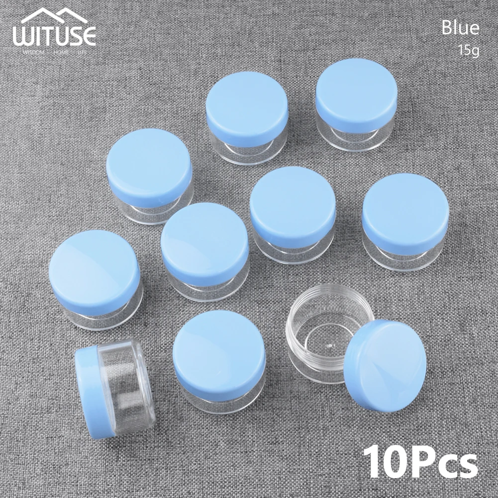 Новые 10 штук пластиковые банки для кастрюль пустой косметический контейнер 7 цветов банки для макияжа с крышкой для кремов образец для хранения макияжа 20 г - Цвет: 15g Blue
