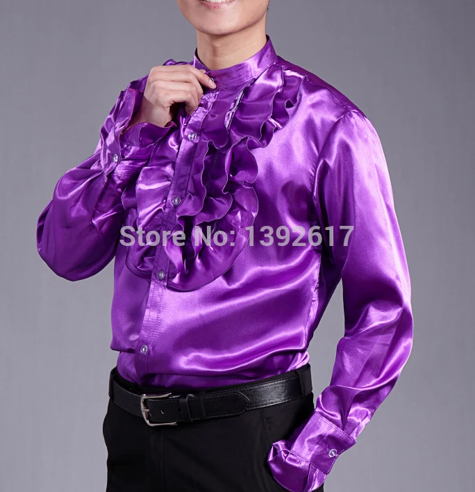 Free shipping men long sleeve purple color ruffles medieval vintage