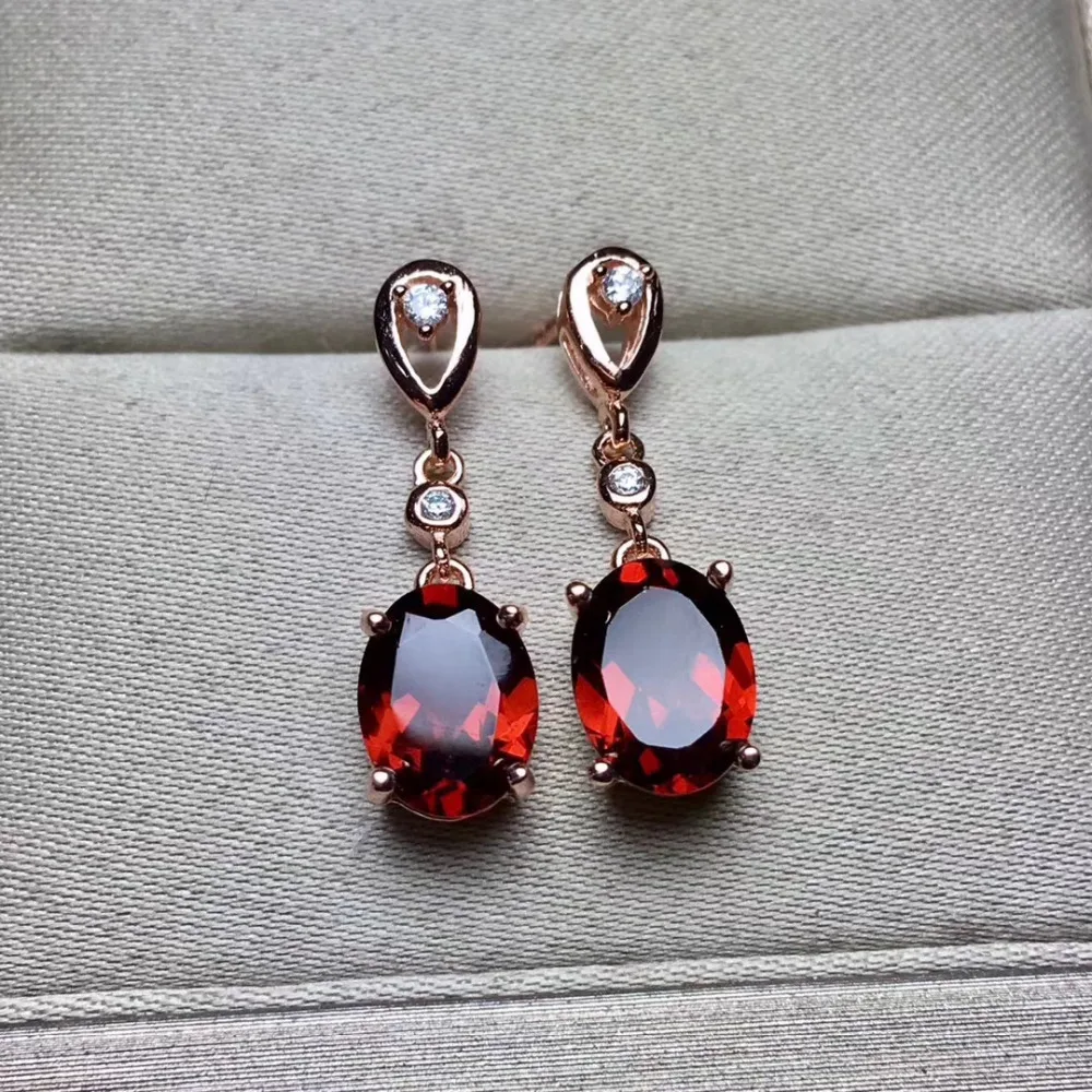Black Tourmaline and Red Garnet dangle earrings