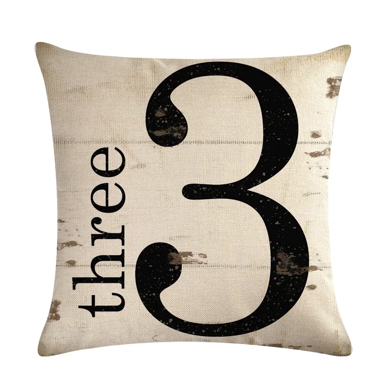 

1-10 Cushion Cover Cotton Linen Number Printed Home Decorative Sofa Throw Pillow Case For Sofa Chair