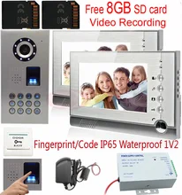7″ Wired Intercom Video Doorphone Door intercom Color LCD support Recording 8GB SD Card Fingerprint/code unlock Intercom System