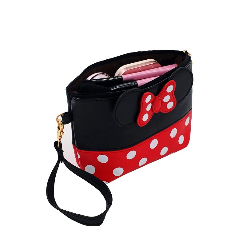 SEREQI Mickey Bow Dot PU Travel Organizer Cosmetic Bag Fashion Makeup Bag Wash Toiletry Bag Quality Bag Organizer Beauty Case