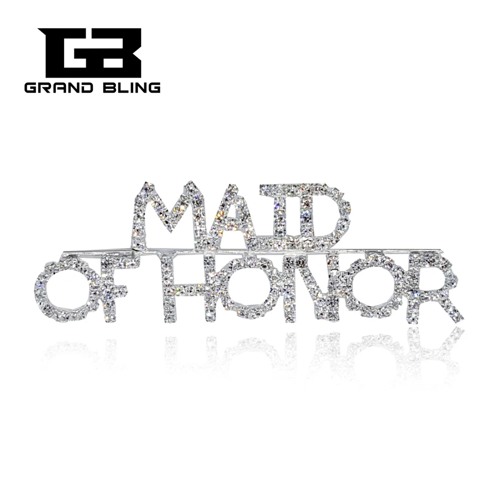 

Silver Color Rhinestone Bride Theme Jewelry "MAID OF HONOR" Word Brooch Pin for Wedding Party