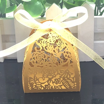 Gold 10 шт. с цветами лазерной резки свадебная коробка для конфет Свадебная подарочная коробка для гостей свадебные сувениры и подарки Рождество День рождения вечеринка украшения - Цвет: Gold