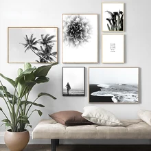 Palma Dália Árvore Canvas Art Poster Escandinavo nórdico Oceano Paisagem de Impressão Preto Branco Pintura Moderna Imagem Home Decor