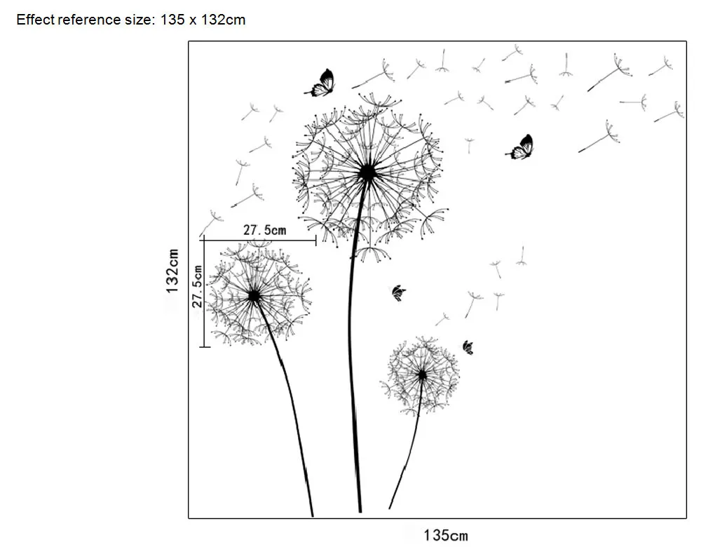DIY Украшение дома дизайн большие черные наклейки на стену в виде одуванчика съемный современный дом гостиная спальня Искусство аппликация ПВХ# LC