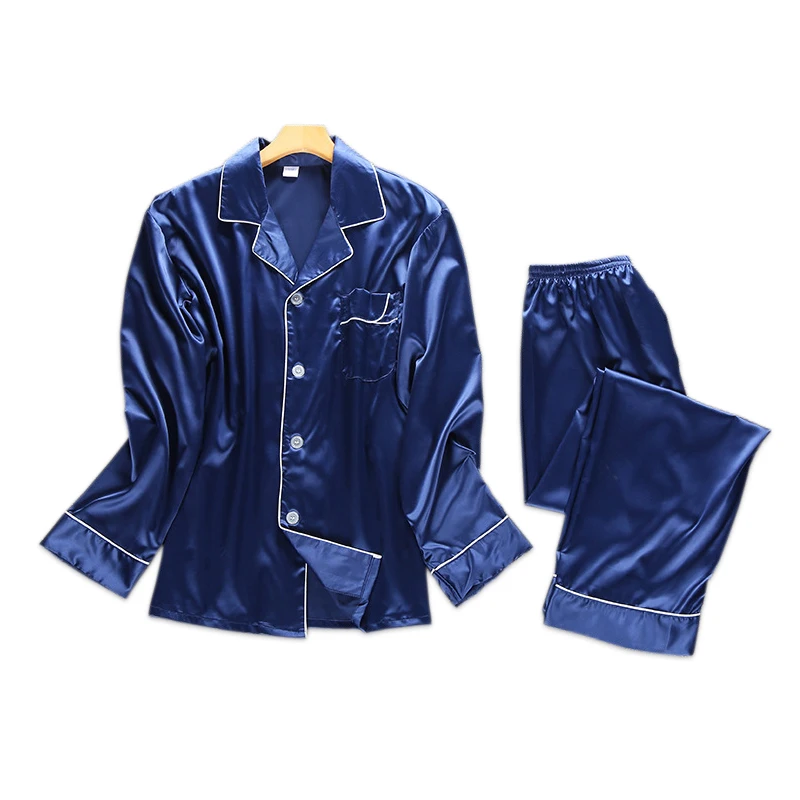 autumn satins silk mens pajamas casual mens polyester pajamas long