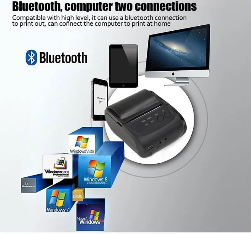 

Portable Mini Bluetooth Printer 58mm Wireless Thermal Receipt Printer For Mobile Phone 1500 mAh battery Free SDK