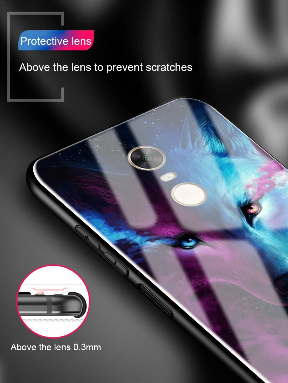 REAOOM Tempered glass phone case for RedMi 5 Plus luxury animal pattern case for Xiaomi RedMi Note 5 pro 4X Mi A1 Mi8 back cover (4)