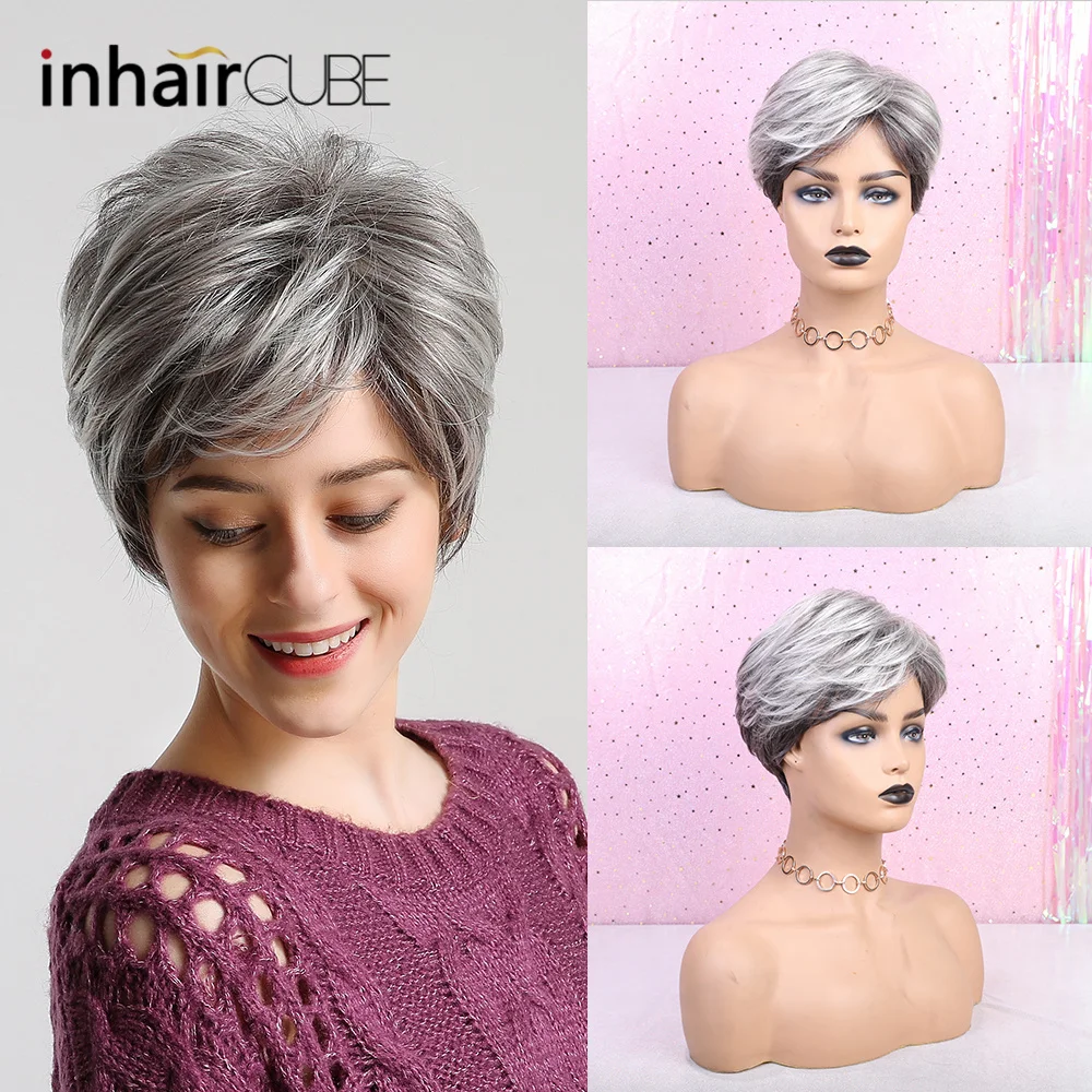 Inhair Cube 10 дюймов 50% человеческие волосы синтетические женские парики натуральные