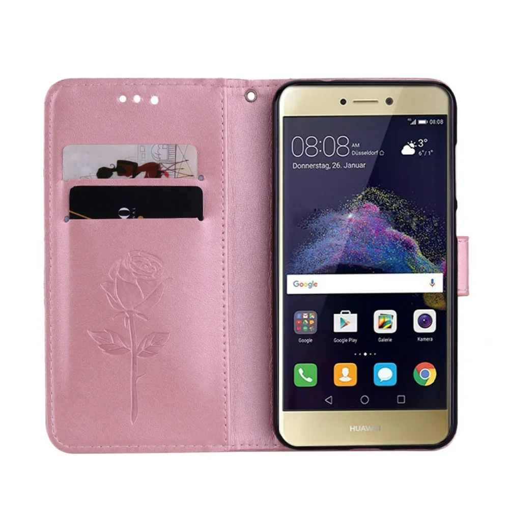 3D розы кожаный чехол для huawei P8 Lite2017 кошелек случаях стоять задняя крышка