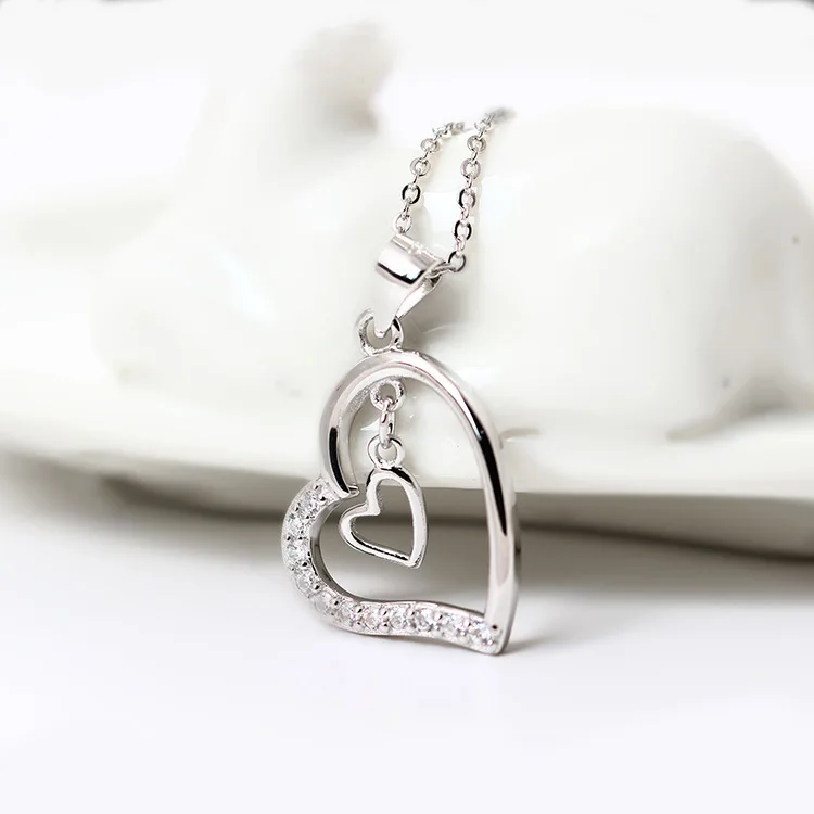 heart CZ necklace women gift 100% 925 Sterling silver nacklace Jewellery Clavicle chain pendant charms
