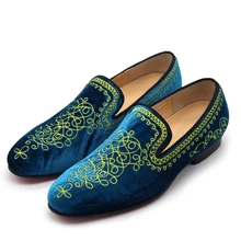 Новое прибытие мужская мода удобные квартиры мода Бархатные loafer переливчатый синий золотое шитье кожаные квартиры dropshipping