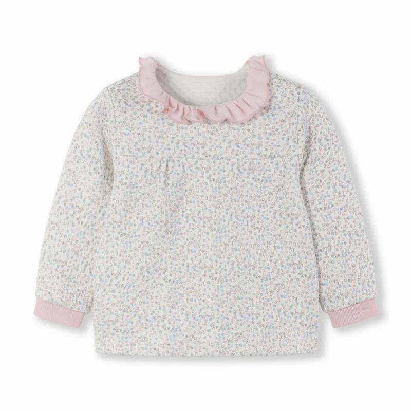 Balabala Infant Baby Mädchen Weiche Baumwolle Rüschen Kragen Langarm Hemd Sweatshirt Offene Schulter Ribbing an Manschette für Neugeborene Baby